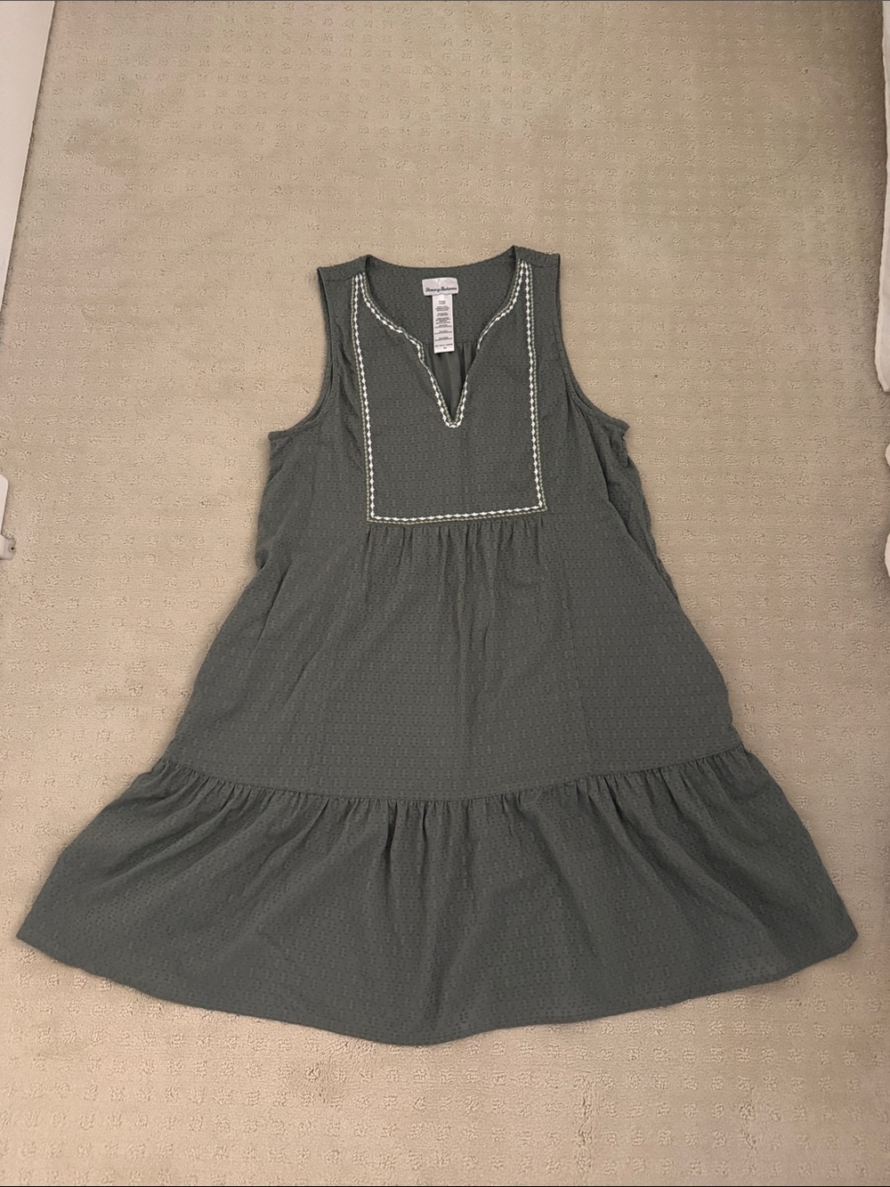 Tommy Bahama Coverup Dress Green Embroidered Yoke Cotton Dress - Picture 1 of 5
